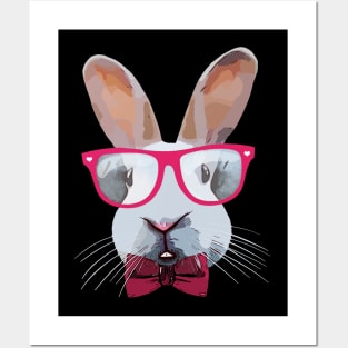 Bunny rabbit red glasses watercolor Posters and Art